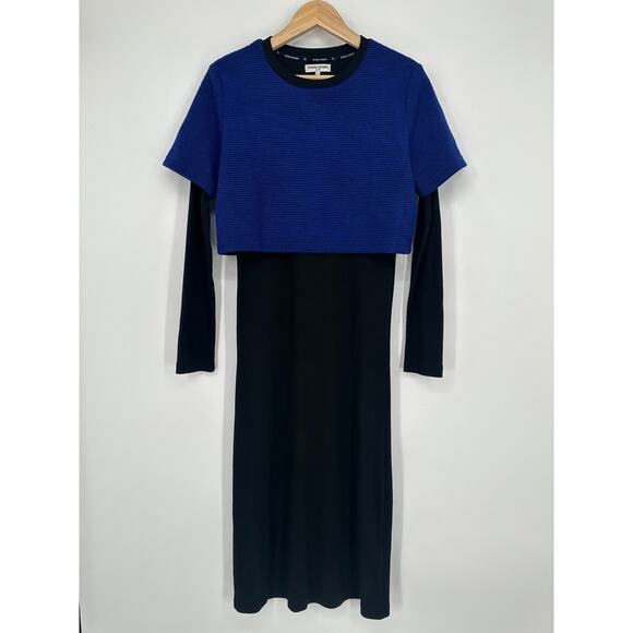 Opening Ceremony Layered Knit Dress Long Sleeve Crew Neck Midi Black Blue - Picture 12 of 12